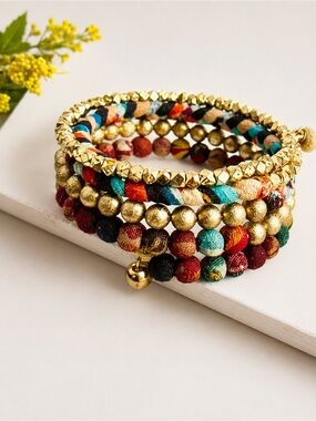 Kantha Glimmer Bead Spiral Bracelet
